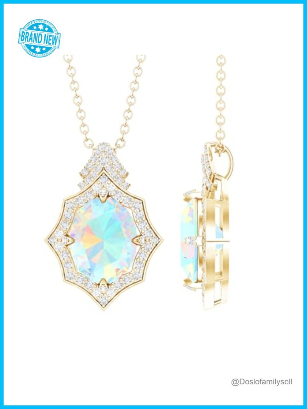 Ethiopian Opal Diamond Pendant Necklace 14K Yellow Gold Plated Silver